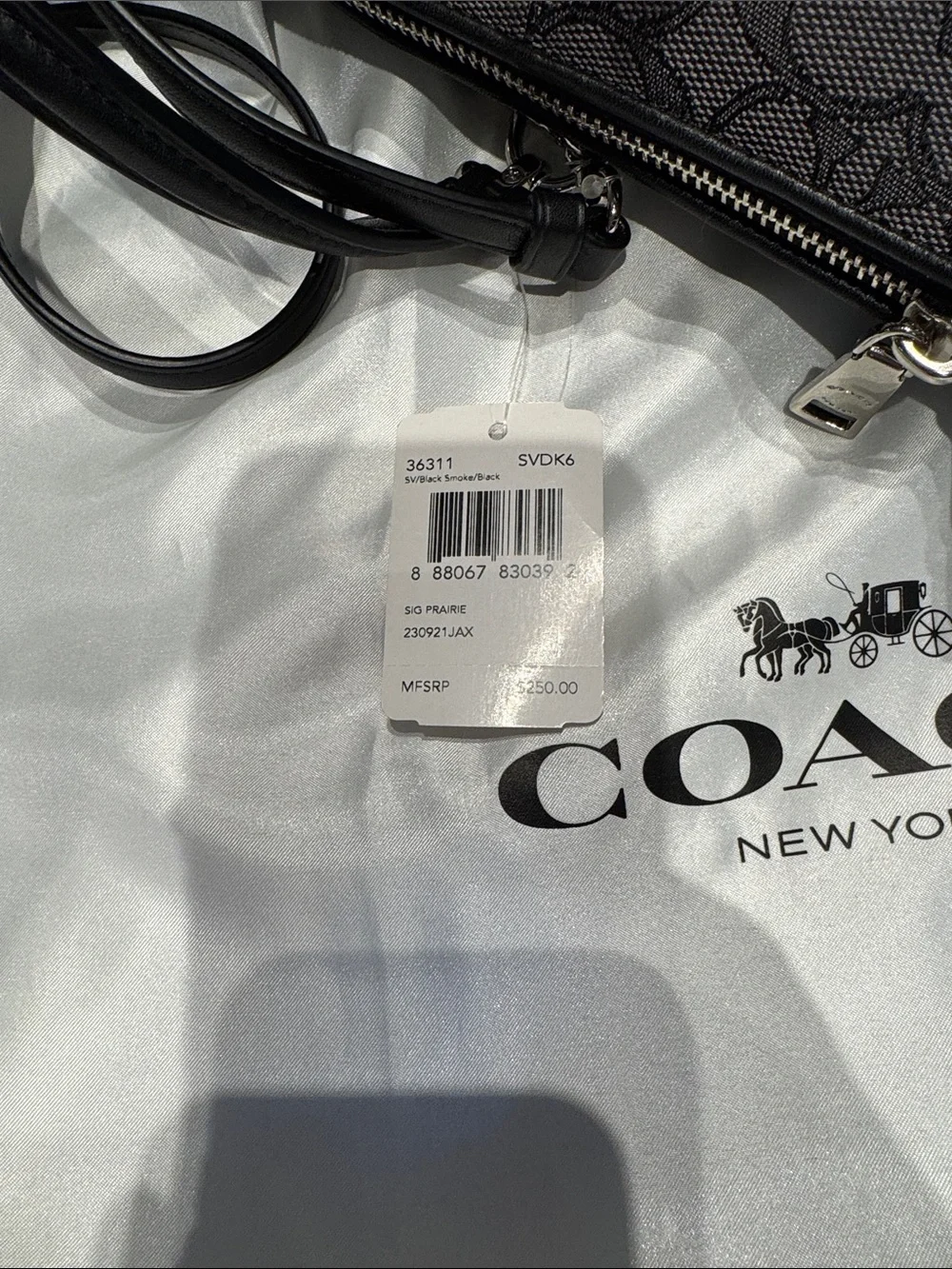 Coach Gray Signature Jacquard Tote with Leather Trim
